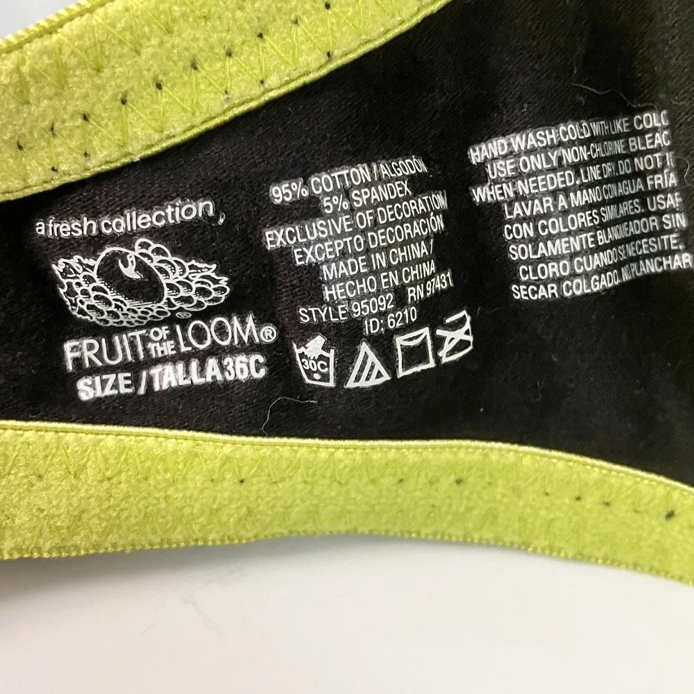 Fruit of the Loom Fresh Collection Underwire Bra 36C Black Neon Colorblock 95092